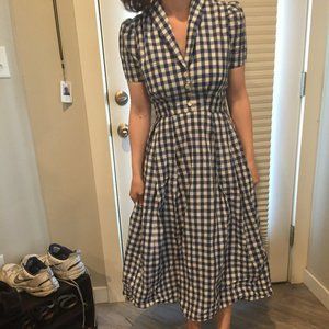 Eshakti Vintage Blue and White Plaid Summer Picnic Dress